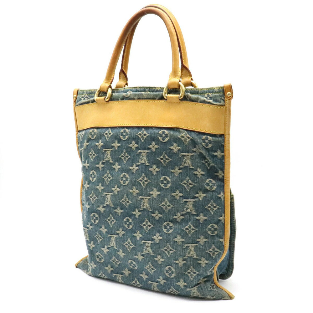 Louis Vuitton Monogram Denim Flat Shopper Tote Bag Handbag Gusset Blue - Picture 2 of 8